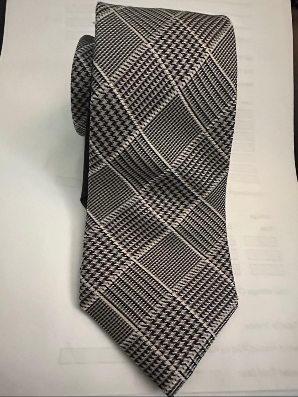 Saks Fifth Avenue Black and Gray Glen Plaid Tie
